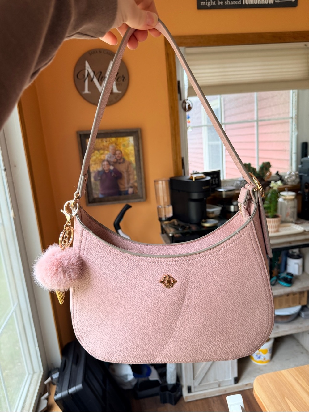 Nanette Lepore Pink Shoulder Bag with Pom Pom Charm